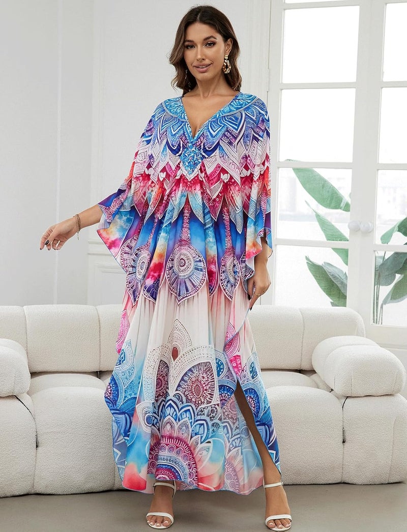 KECVOT Kaftan Dresses for Women Plus Size Batwing Sleeve Caftans Long Bathing Suit Cover Up Maxi Beach Dress Loungewear - Image 4